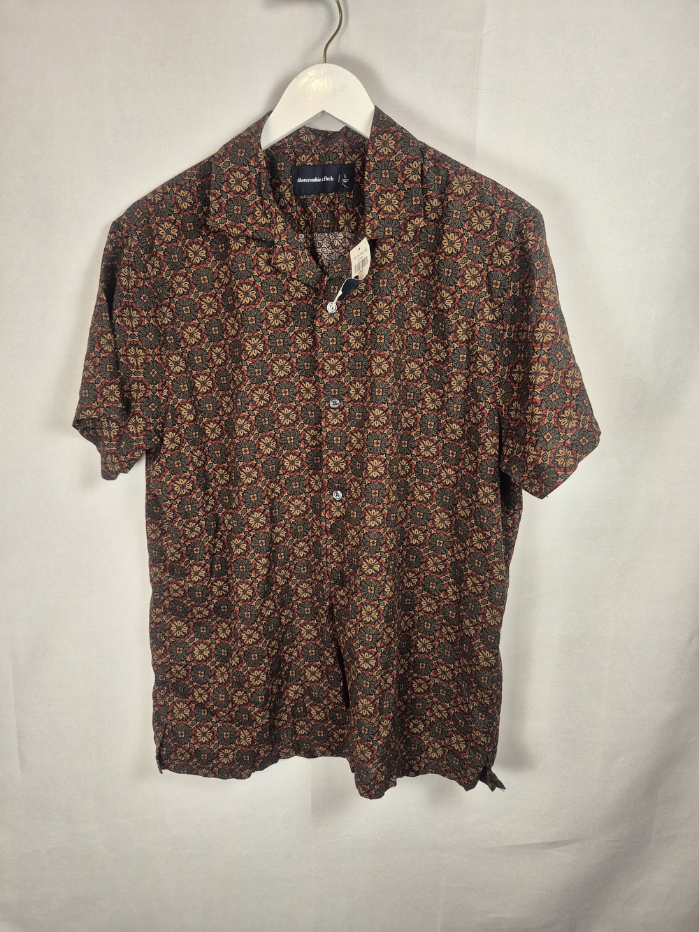 Abercrombie & Fitch Brown Multi Short Sleeve Button-Down Shirt Size L